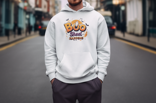 Ghost Graphic Hoodie – Boo Sheet Happens (Unisex Sweatshirt)