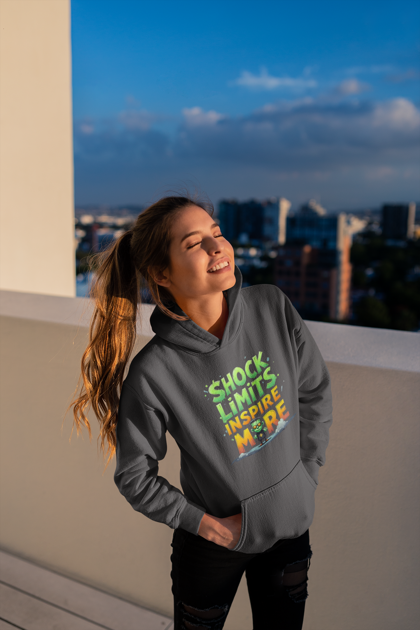 Frankenstein Graphic Hoodie – Shock Limits Inspire More (Unisex Sweatshirt)